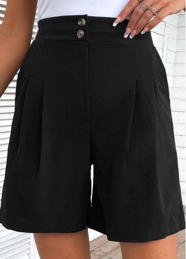 Button Black High Waisted Shorts