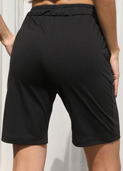 Pocket Black Regular Drawastring High Waisted Shorts