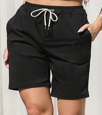 Pocket Black Regular Drawastring High Waisted Shorts