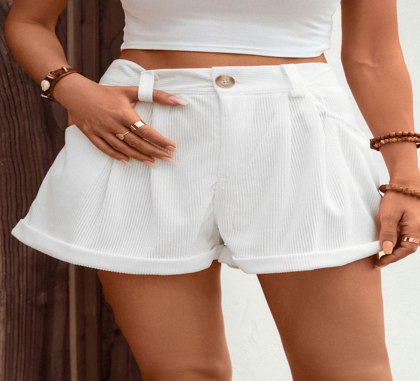 Pocket White Button Fly High Waisted Shorts