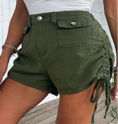 Pocket Olive Green Regular Button Fly Shorts