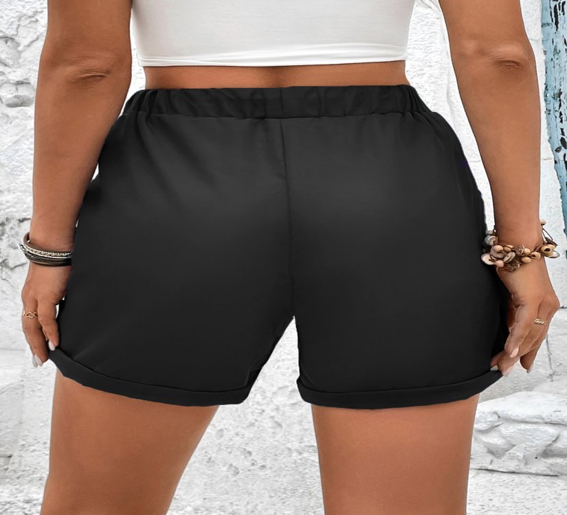 Pocket Black Drawastring High Waisted Shorts